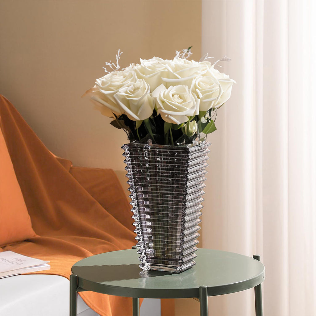 Modern gray 28cm glass decorative vase on a solid base for elegant home floral arrangements — view 3