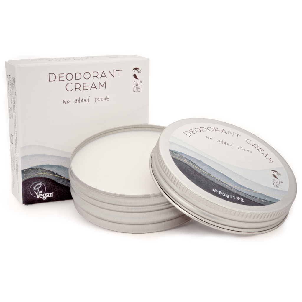 Unscented vegan deodorant cream in a zero-waste recyclable silver steel tin container