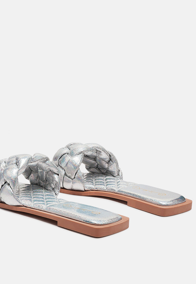 Marcue Patent Pu Quilted Slides In Woven Straps-4