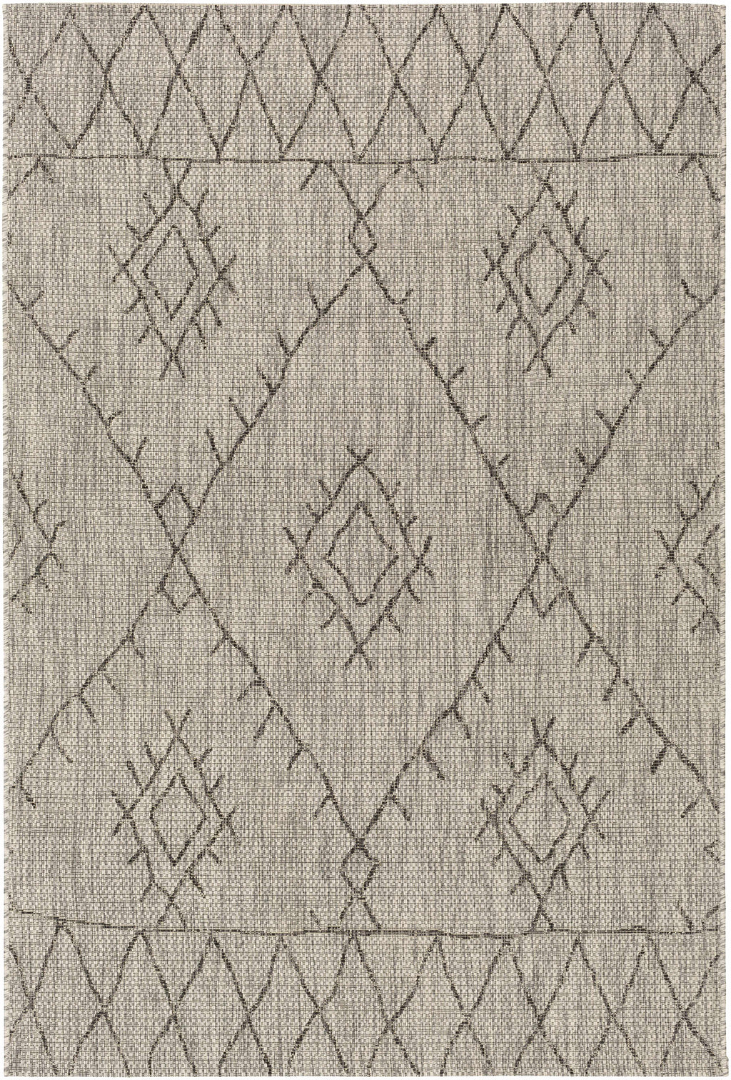 Marwood Nordic bohemian outdoor area rug in black taupe white and charcoal geometric pattern