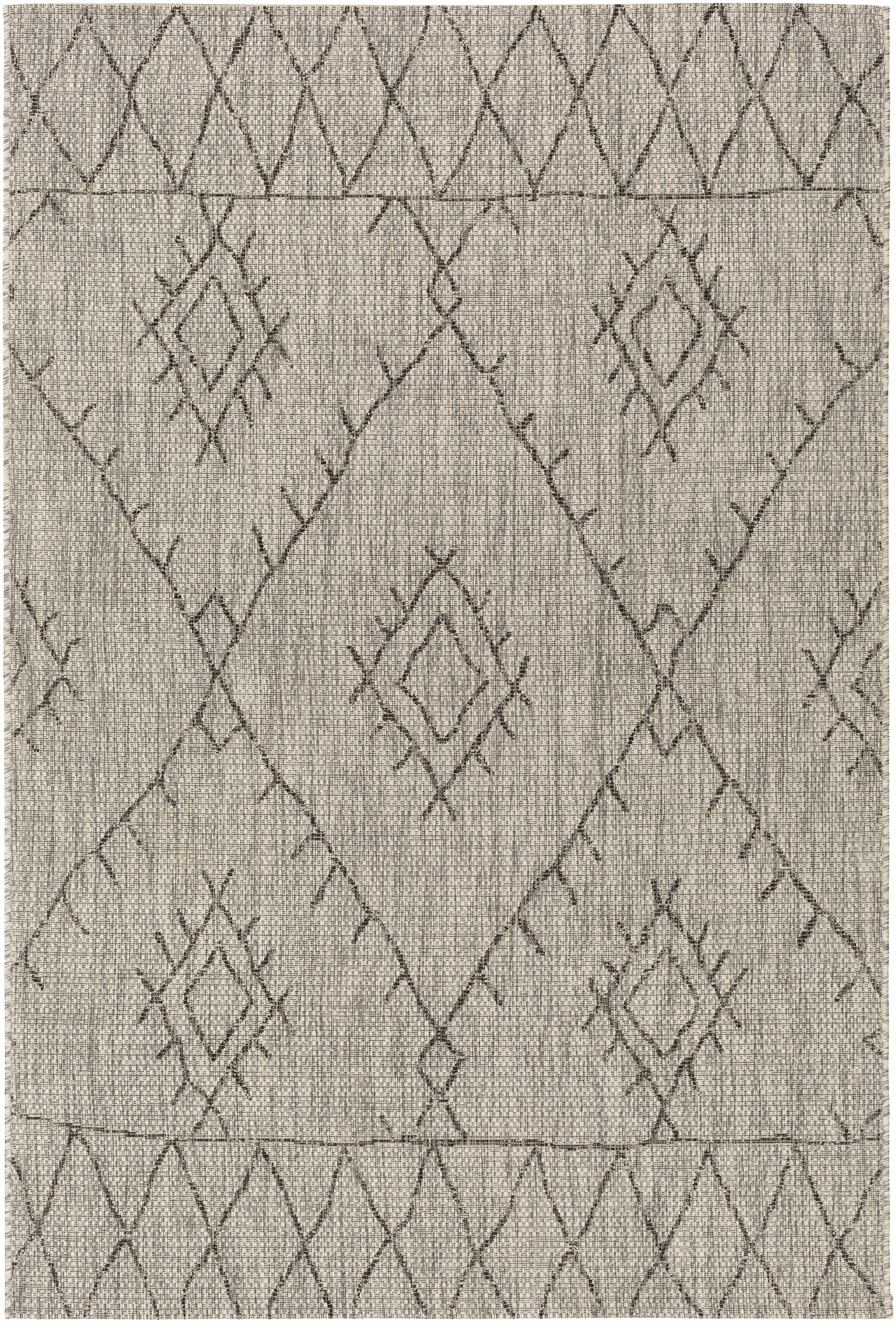 Marwood Nordic bohemian outdoor area rug in black taupe white and charcoal geometric pattern