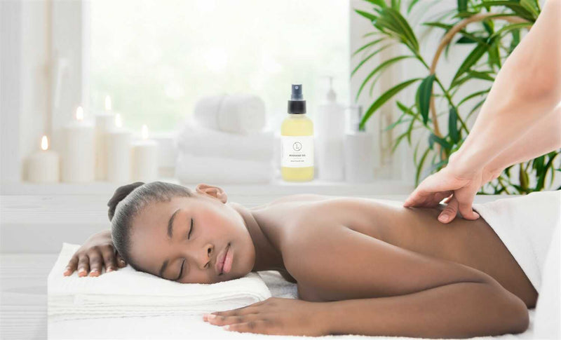 Eucalyptus massage oil in a 4 oz frosted glass spray bottle with cotton storage bag