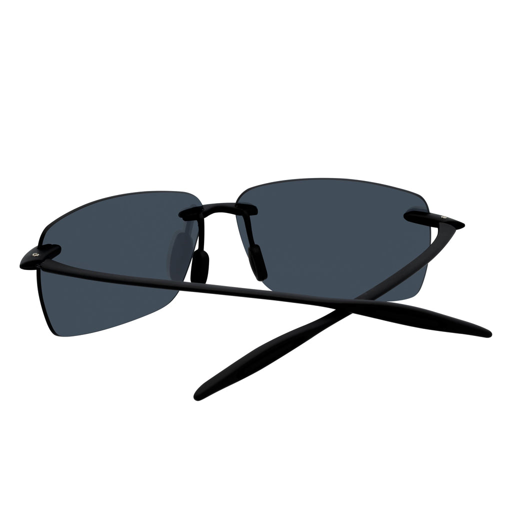 MAUI - Rimless TR90 Thin Sports Wrap Sunglasses Black Silver Mirror Polarized-4
