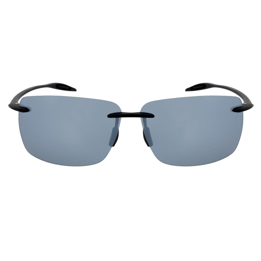 MAUI - Rimless TR90 Thin Sports Wrap Sunglasses Black Silver Mirror Polarized-0