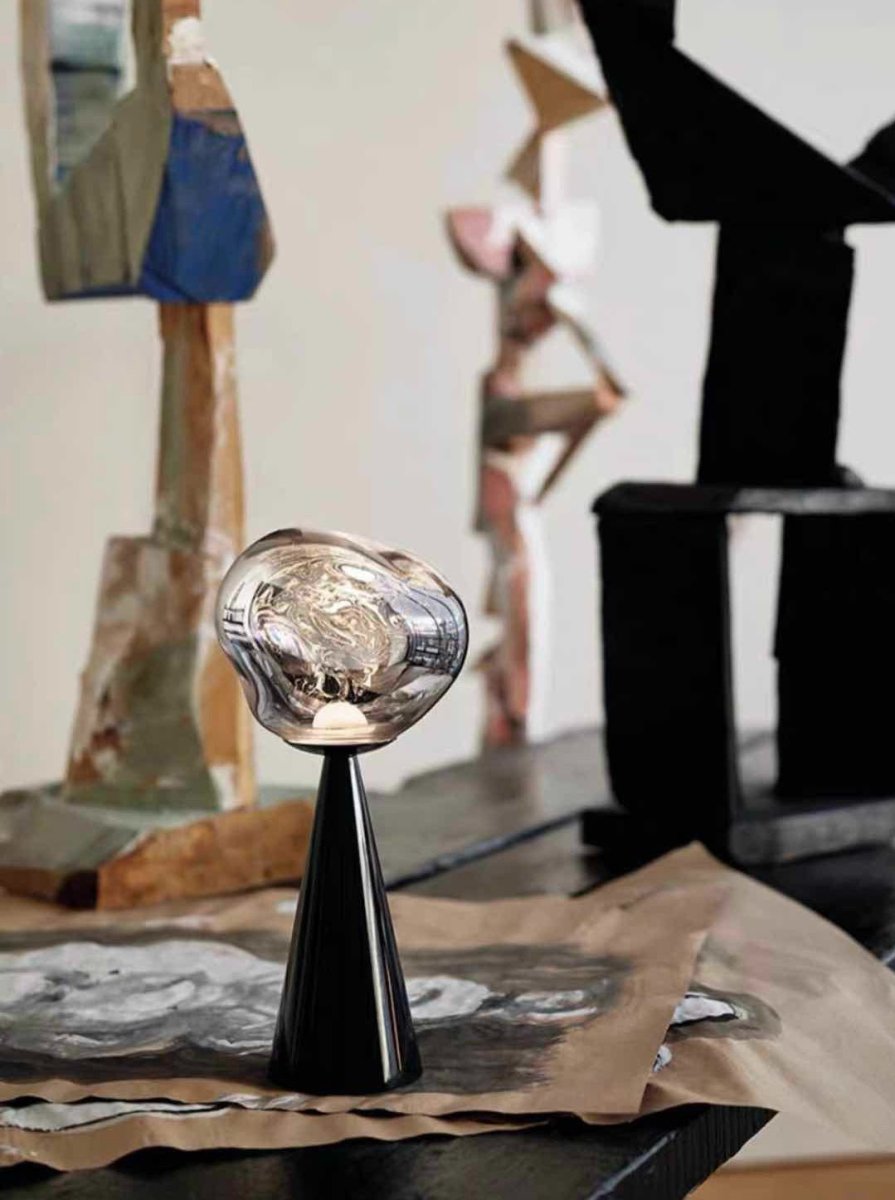 Melt portable dimmable table lamp featuring a glossy molten glass shade on a modern nightstand — view 2