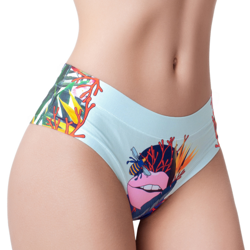 Memème Botanic Lips Panties in colorful print with stretchy faux seamless design and breathable cotton gusset — view 5
