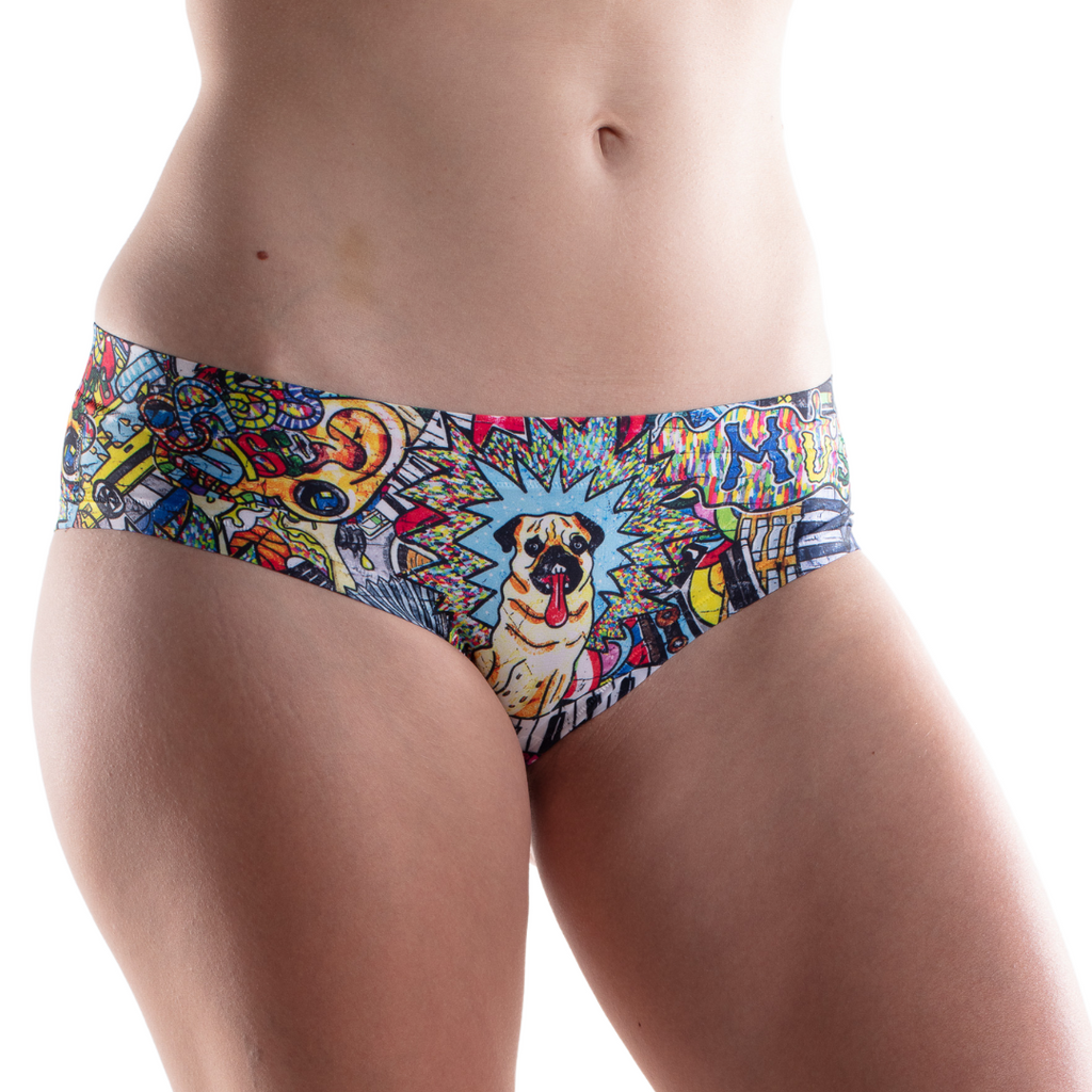 Memème Women’s Ultra-Comfortable GRAFFITI - Pug - Panties | Breathable Cotton Crotch, Stretchy Fit, No Elastic Bands-0