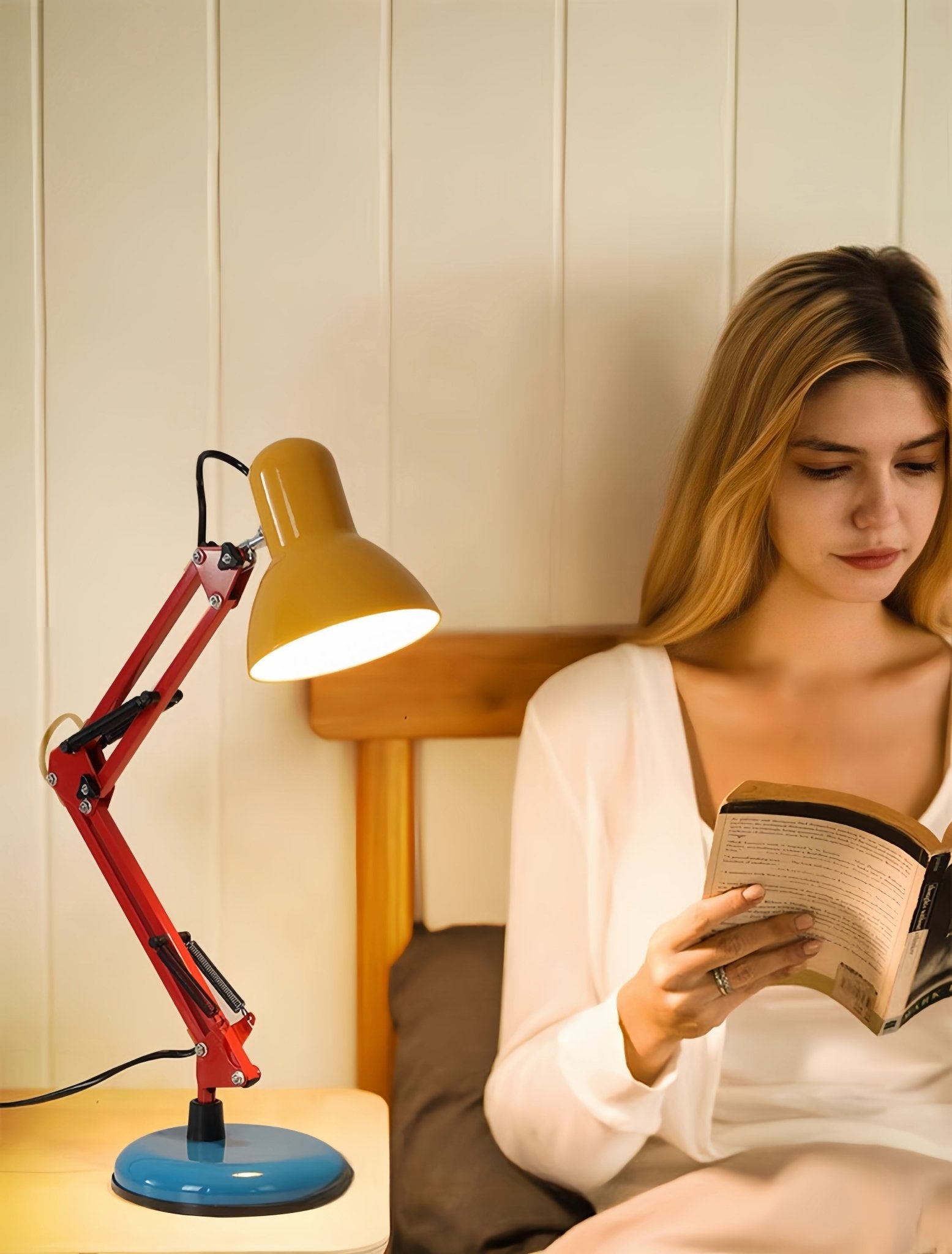 Vibrant Memphis retro table lamp with adjustable metal stand and full spectrum bulb for study desk