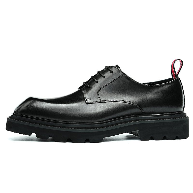 Men's structured calfskin square-toe lace-up Derby dress shoes with contrast pull tabs — view 2