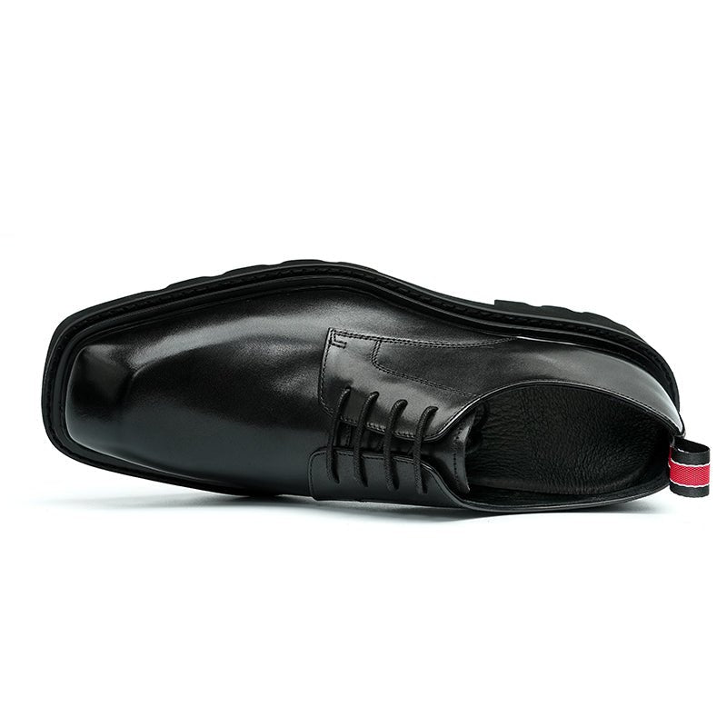 Men's structured calfskin square-toe lace-up Derby dress shoes with contrast pull tabs — view 4
