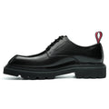Men's structured calfskin square-toe lace-up Derby dress shoes with contrast pull tabs