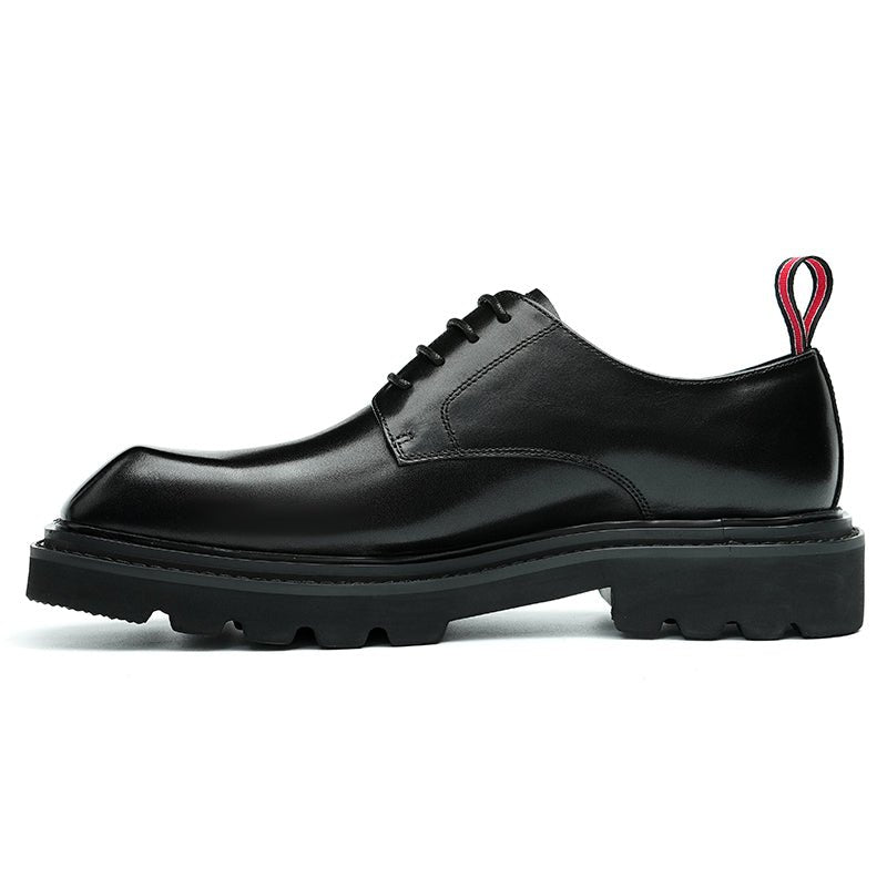 Men's structured calfskin square-toe lace-up Derby dress shoes with contrast pull tabs