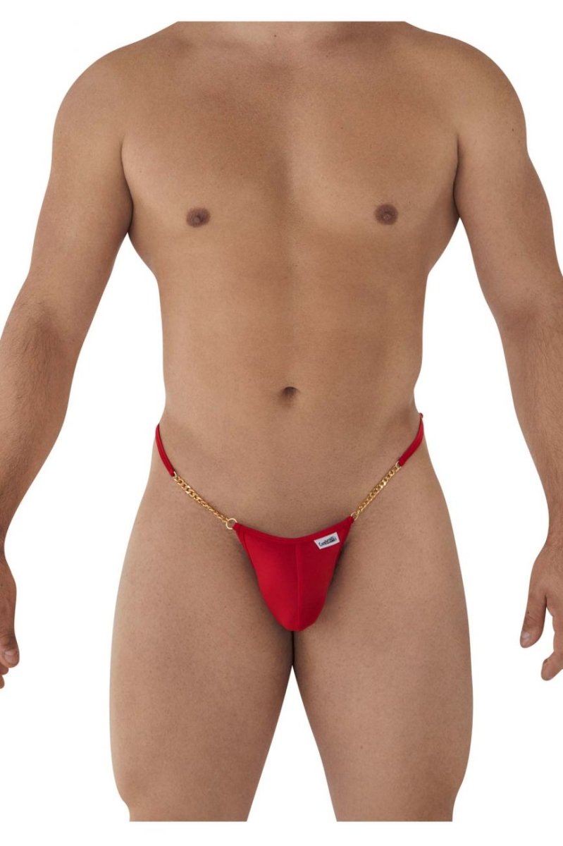 Mens chain G-string in silky microfiber with thin elastic waistband and metal accents — view 2