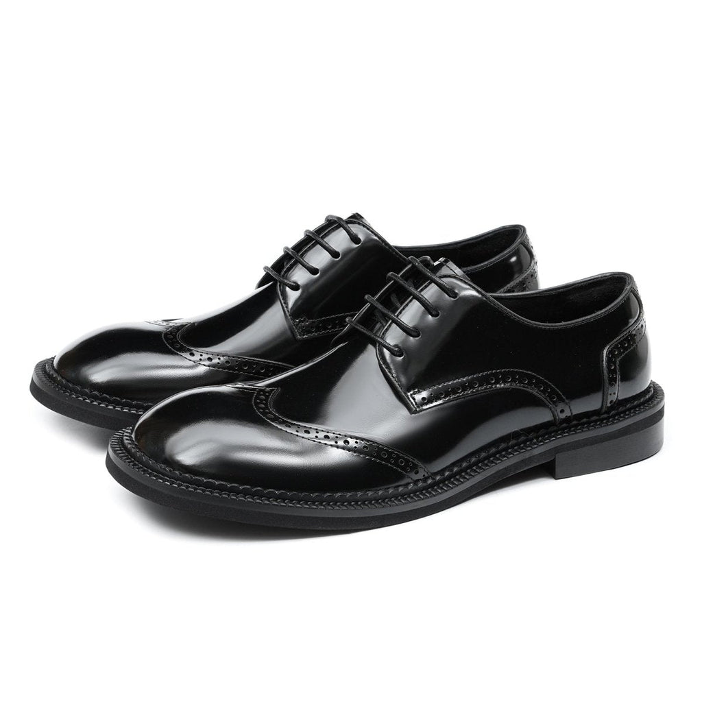 Men's glossy calfskin classic brogue lace-up derby shoes with detailed stitching and durable rubber outsole — view 5