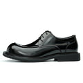 Men's glossy calfskin derby shoes featuring a sculpted round toe and a durable rubber combination outsole
