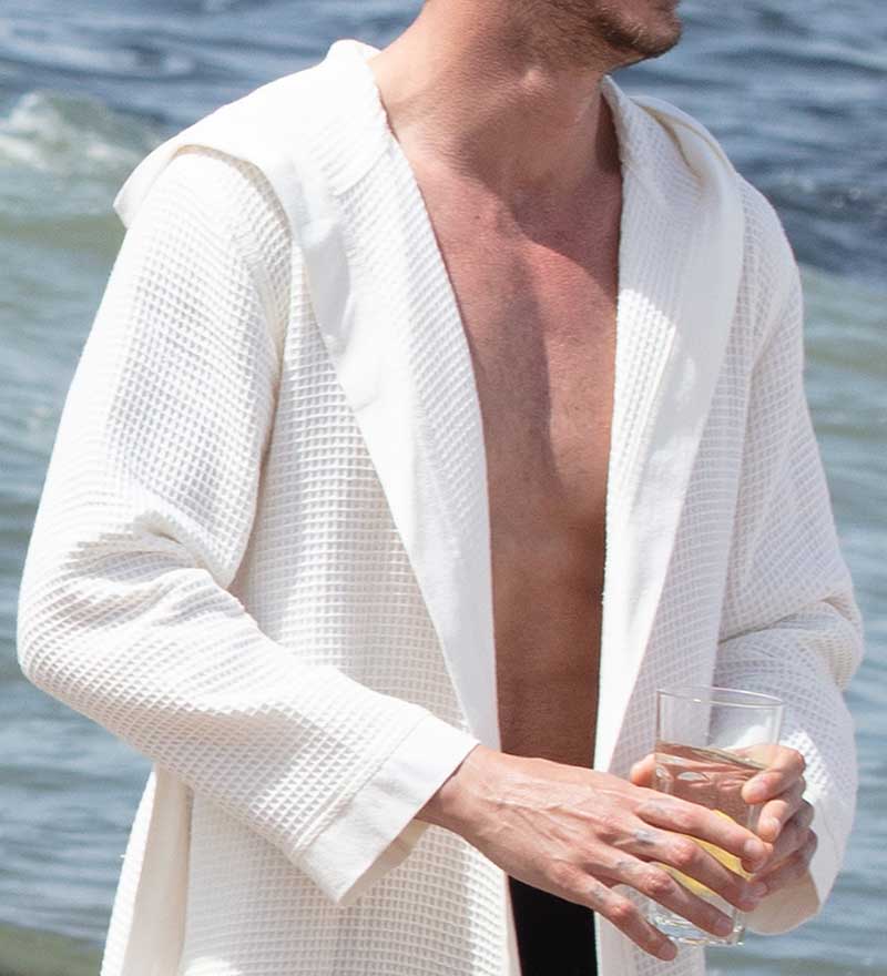Men's Hooded Turkish Cotton Waffle Robe-2