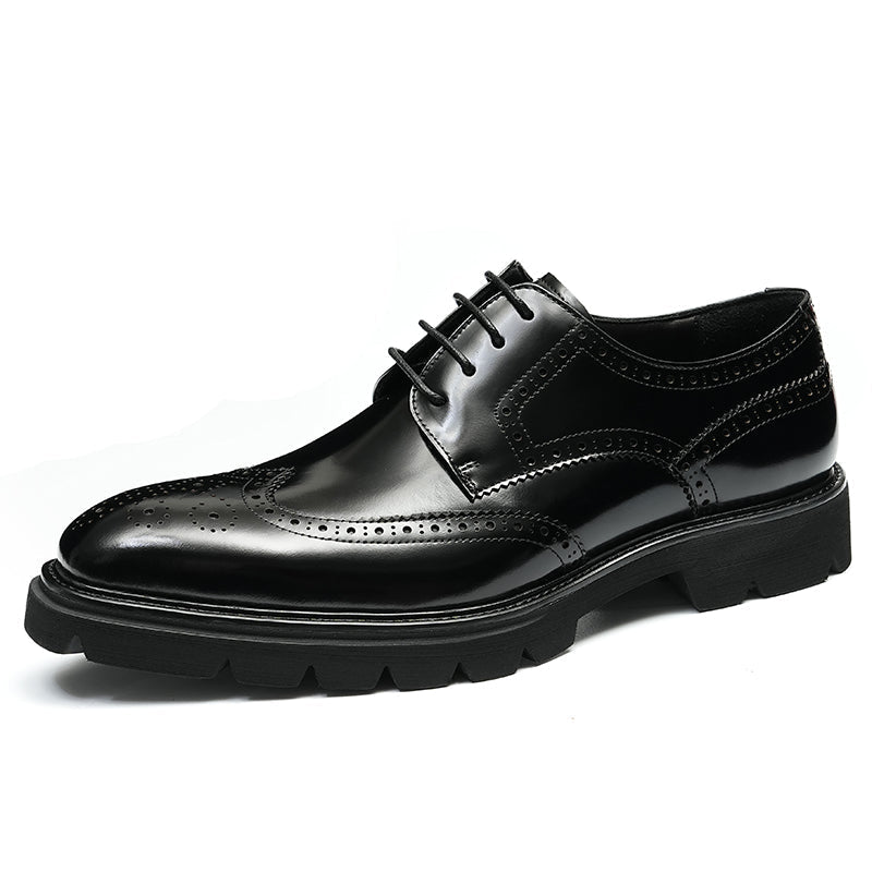 Men's wingtip brogue derby shoes in premium leather with embroidered accents and rugged platform base — view 2