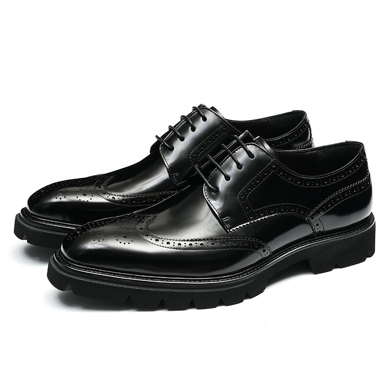 Men's wingtip brogue derby shoes in premium leather with embroidered accents and rugged platform base — view 4