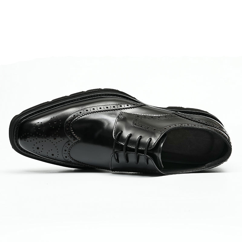 Men's wingtip brogue derby shoes in premium leather with embroidered accents and rugged platform base — view 3
