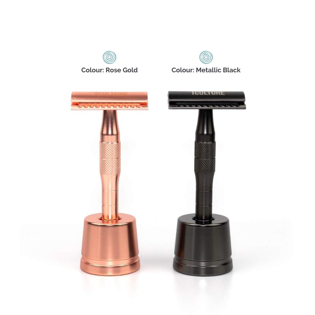 Premium weighted safety razor stand in a matching metallic finish for an organized bathroom vanity. — view 5