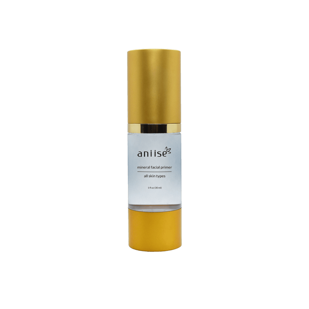 Mineral makeup facial foundation primer bottle by Aniise Beauty for smooth skin prep.