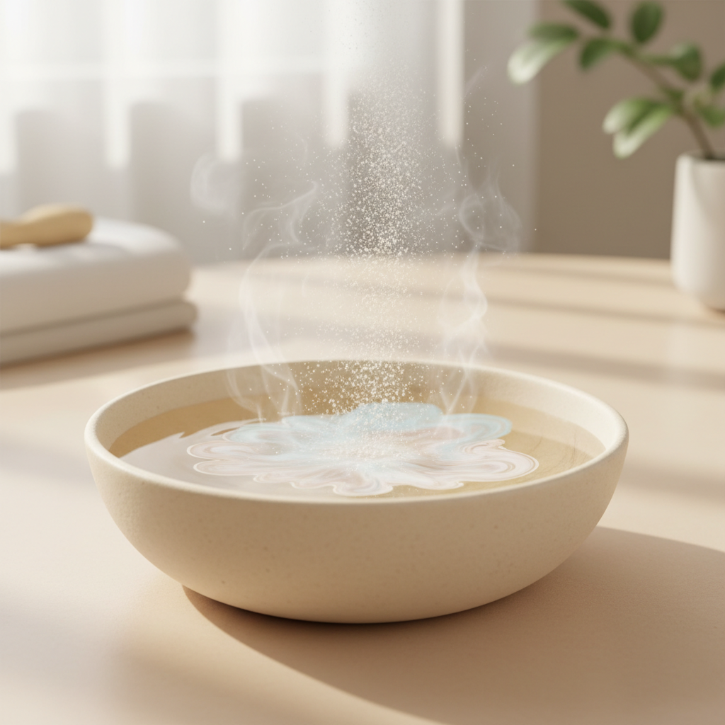 Natural baby bath powder for sensitive skin, showing a soothing milky colloidal oatmeal formula — view 3