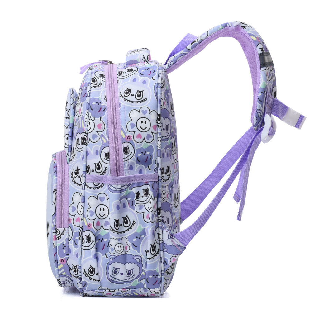 Colorful Mischief Squad Labubu kids backpack in Oxford cloth with front pocket and adjustable straps — view 3