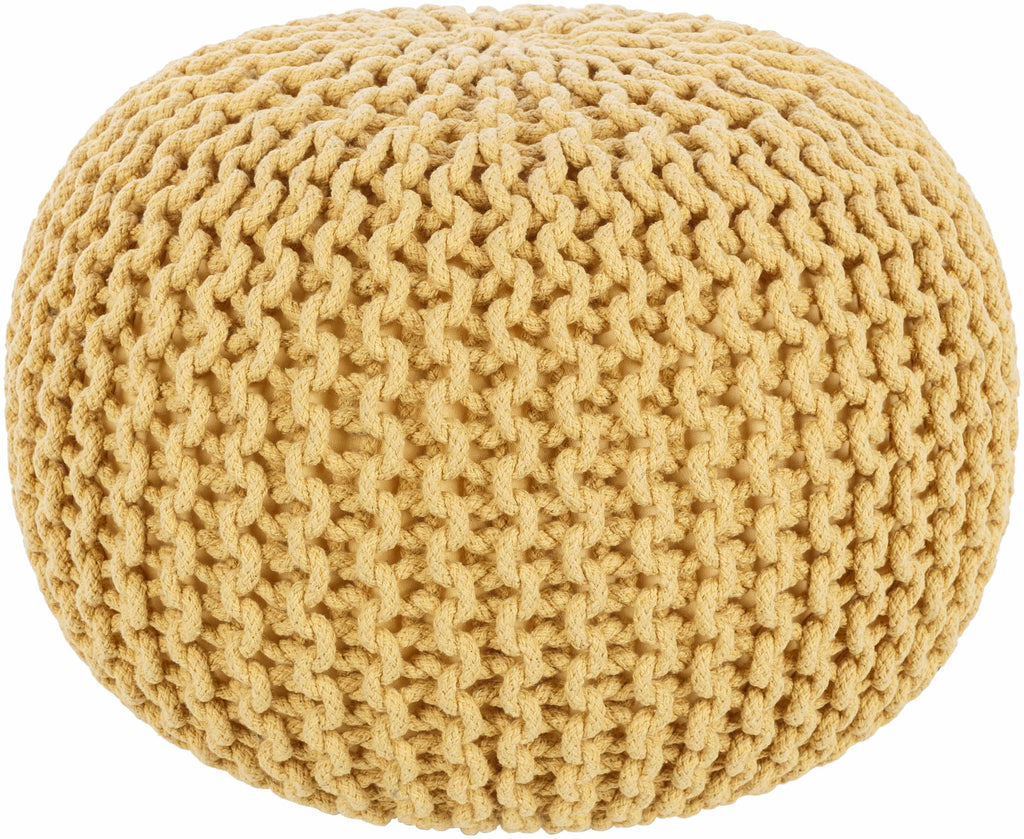 Mustard orange knitted cotton pouf with polybead fill contemporary living room footrest seating