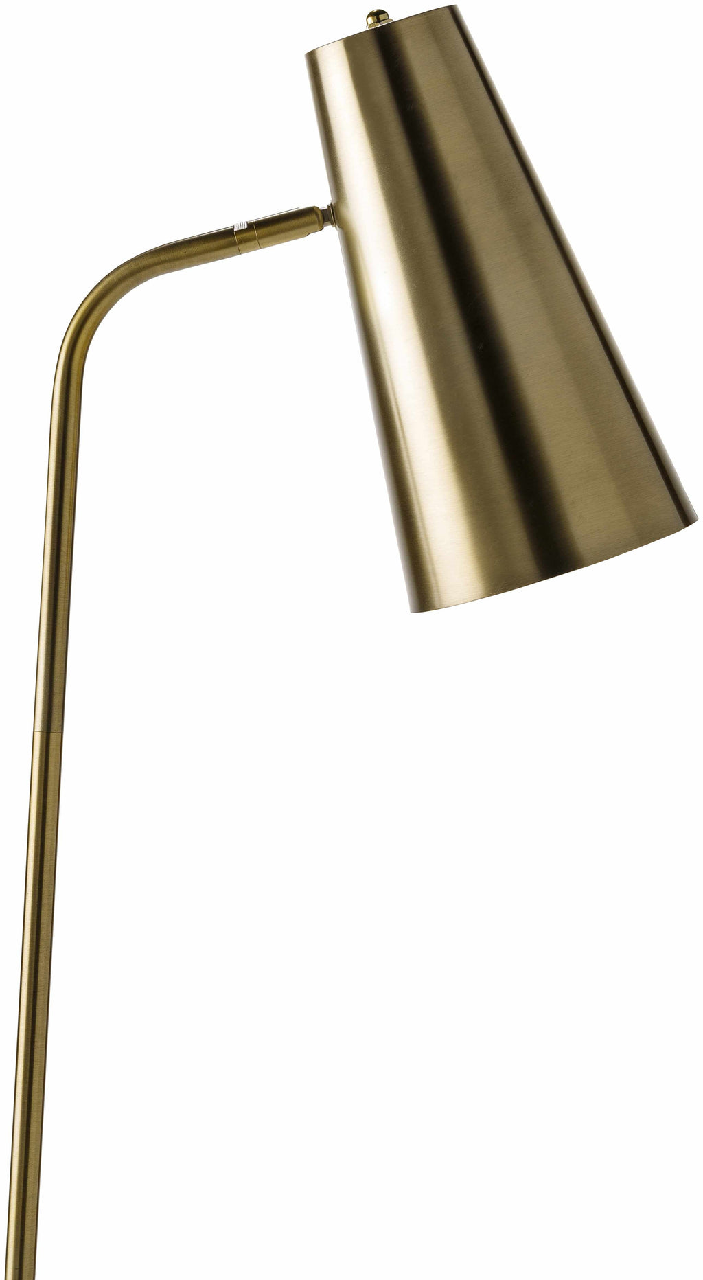 Montacuto metallic brass floor lamp with white metal shade, iron base, and foot switch cord — view 2