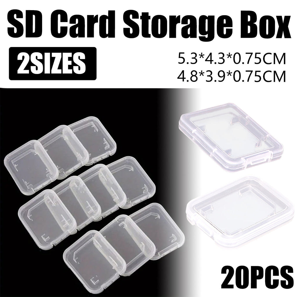 20-piece transparent plastic SD card storage cases for secure memory card organization and protection