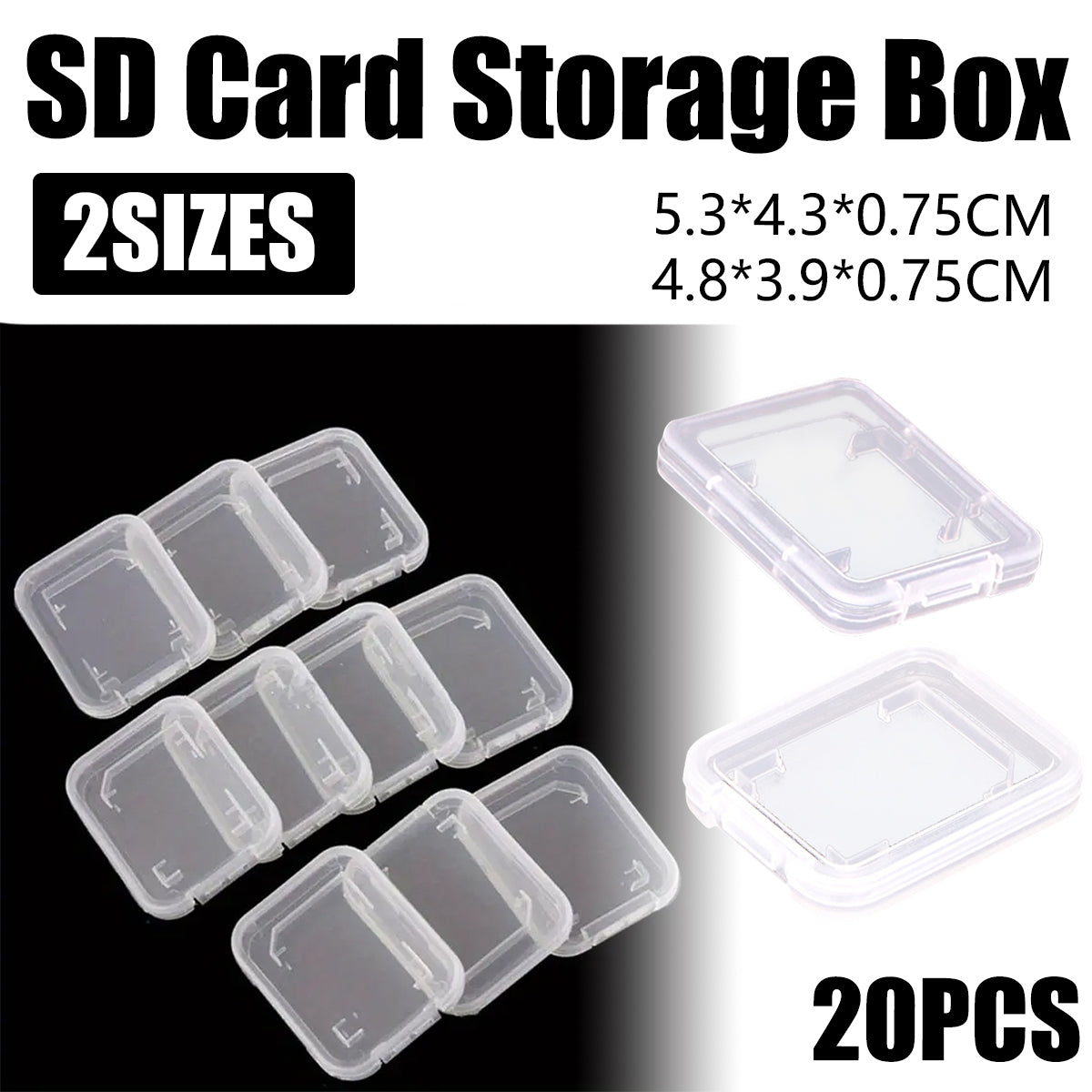 20-piece transparent plastic SD card storage cases for secure memory card organization and protection