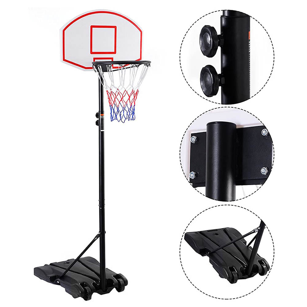 Portable adjustable basketball hoop with durable metal frame, backboard, and standard size rim on stand