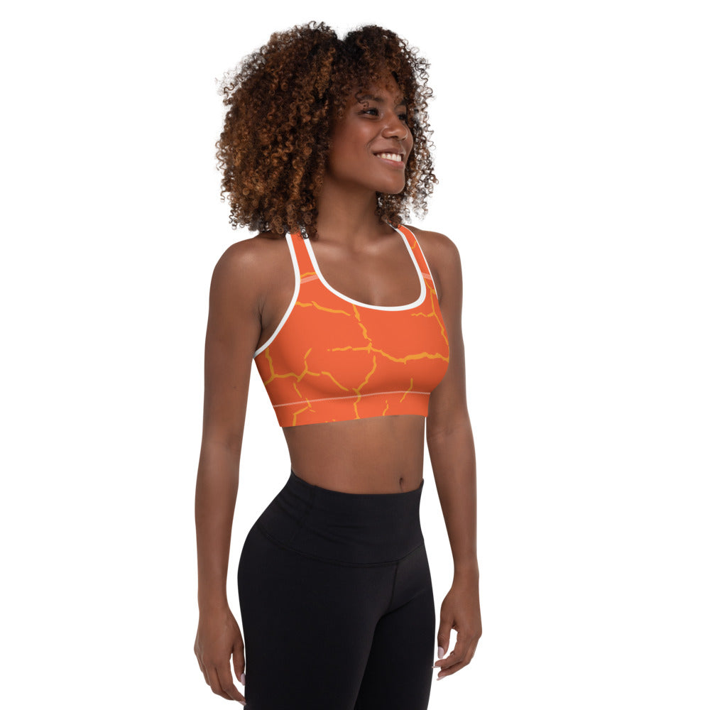 Smash Crackle orange padded sports bra with scoop neckline and secure racerback design — view 3