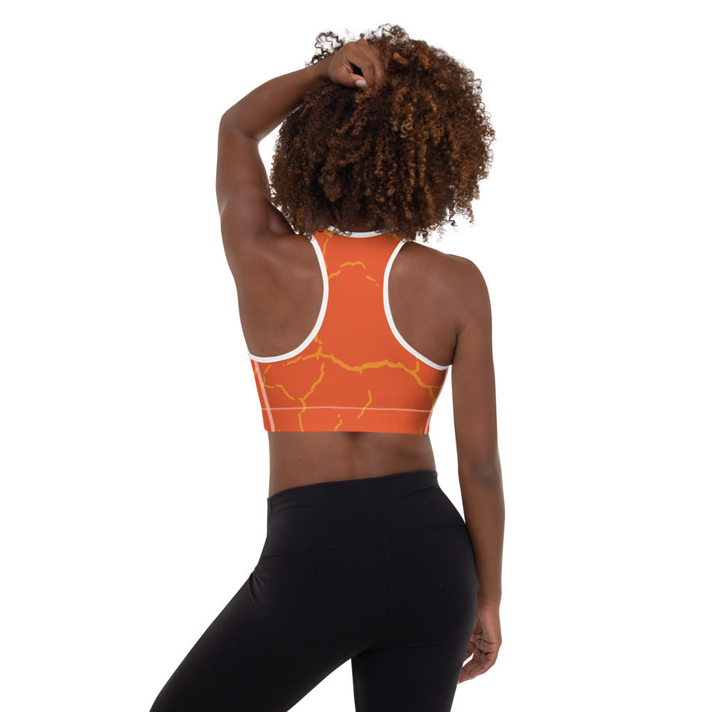 Smash Crackle orange padded sports bra with scoop neckline and secure racerback design — view 4