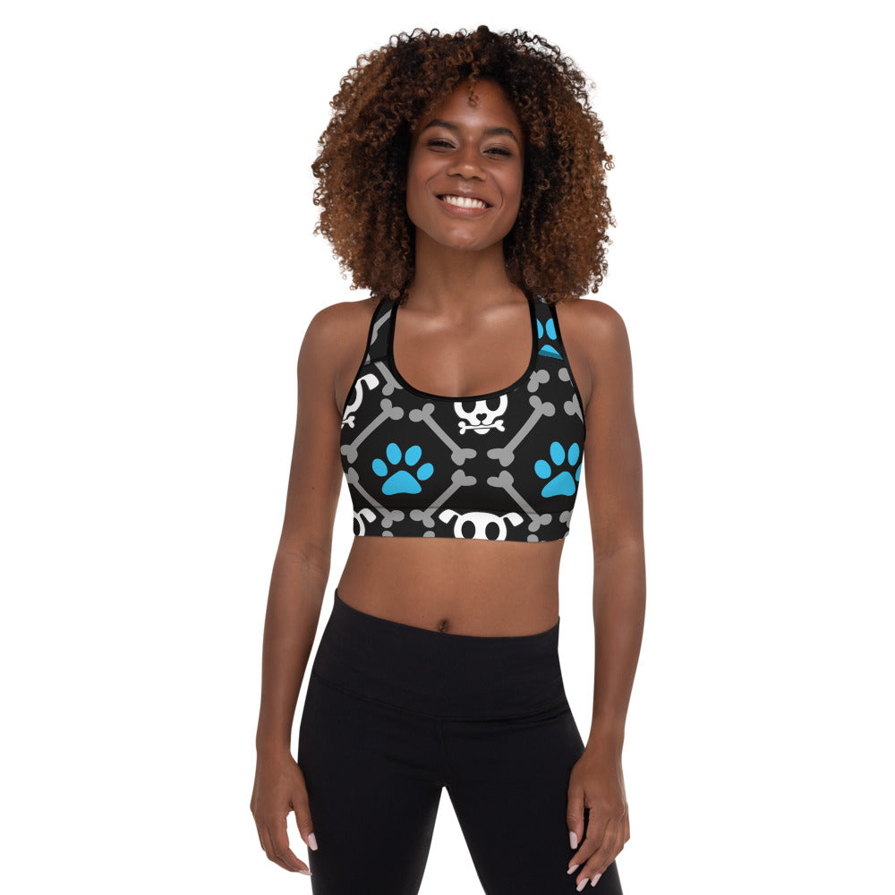 Bone Dogger padded sports bra with scoop neckline, racerback design, and moisture-wicking fabric