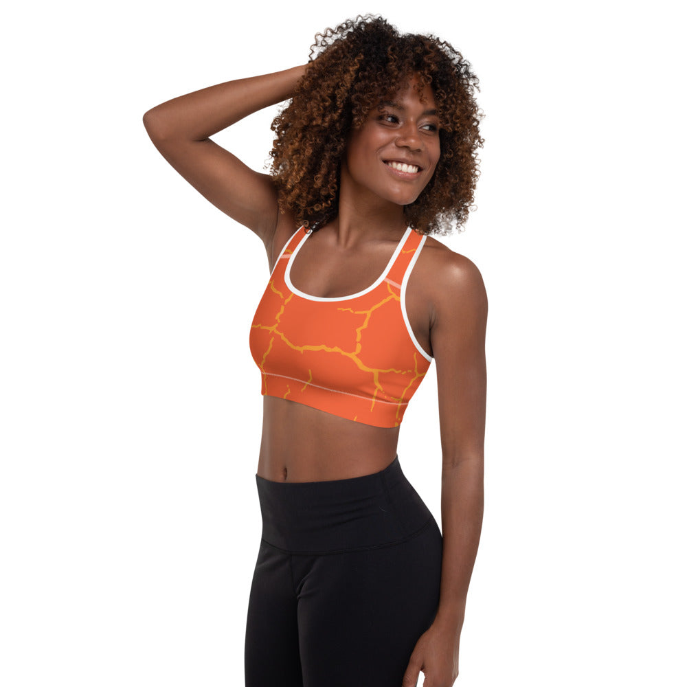 Smash Crackle orange padded sports bra with scoop neckline and secure racerback design — view 2