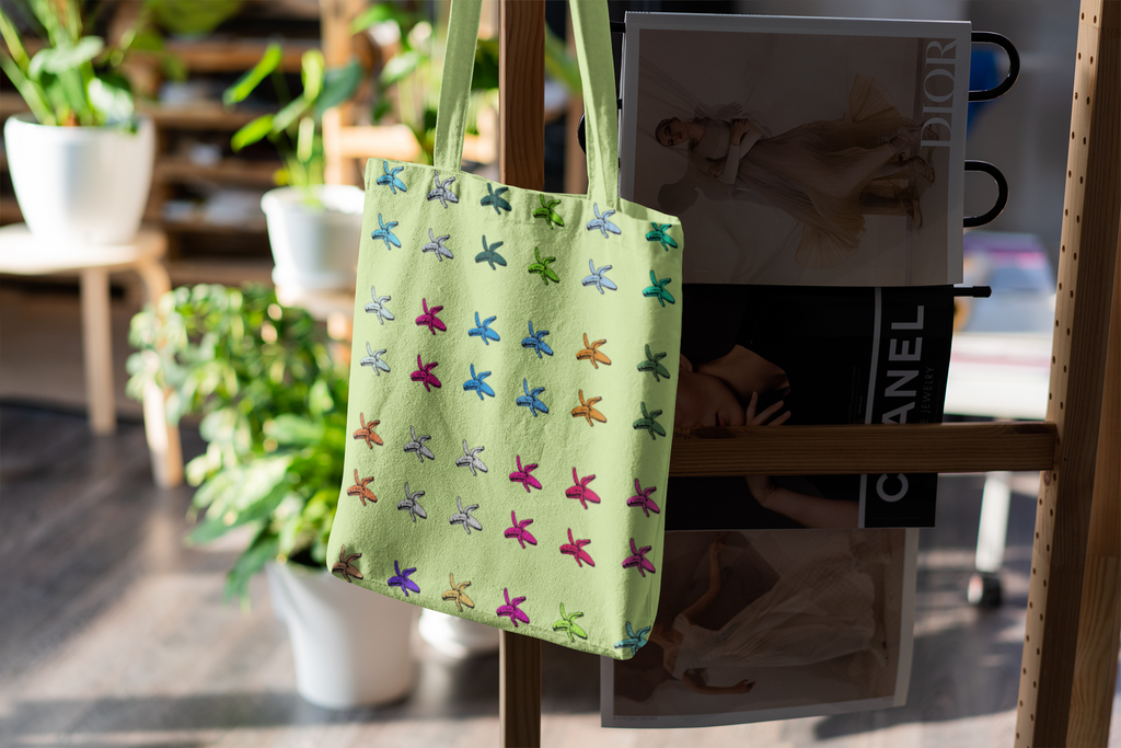 La Banane canvas tote bag featuring a colorful playful banana print and sturdy shoulder straps — view 4