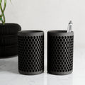 Modern geometric honeycomb pencil holder organizing pens and accessories on a stylish office desk setup.
