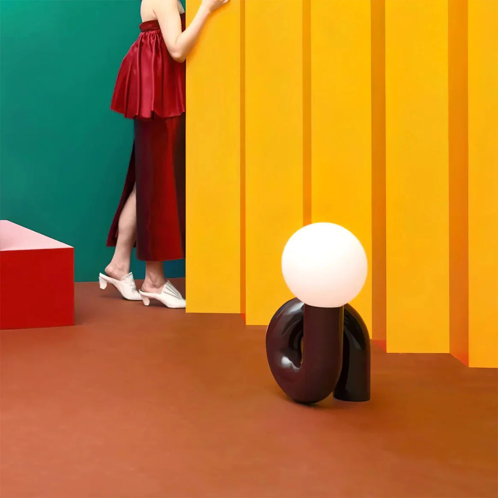 Modern spiral bedside table lamp in a quirky chunky design with vibrant ceramic color finish — view 2
