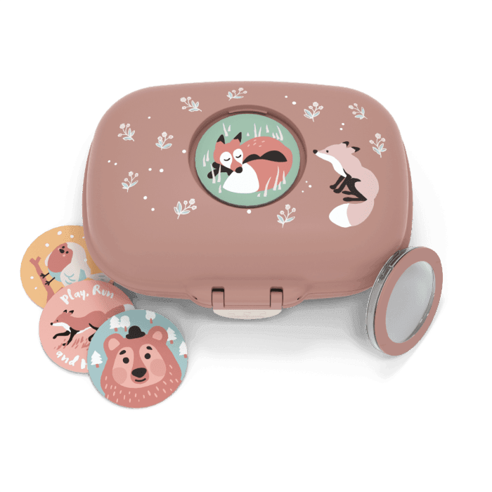 Monbento Gram kids snack box in cinnamon fox design with airtight lid and rounded edges — view 2