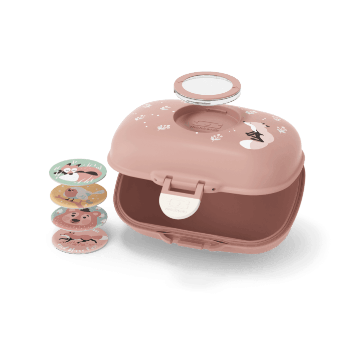 Monbento Gram kids snack box in cinnamon fox design with airtight lid and rounded edges — view 3
