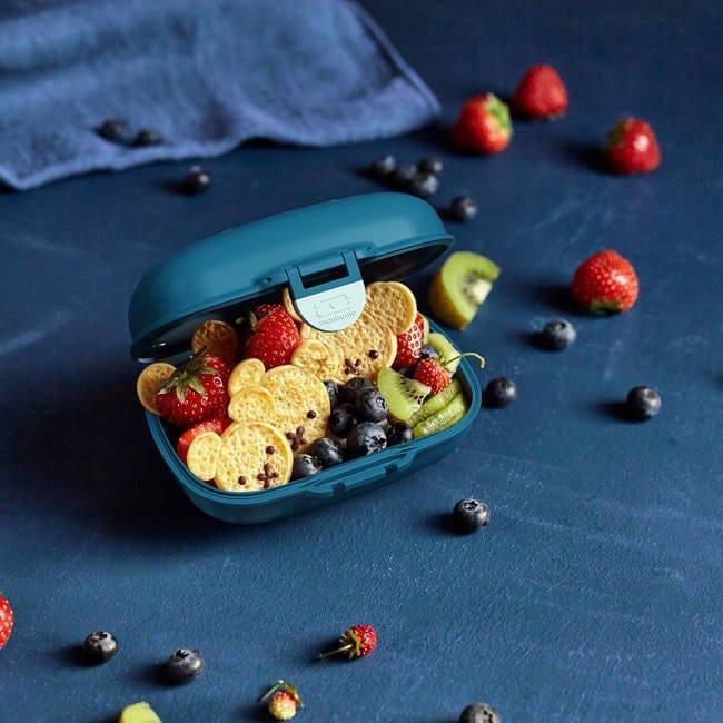Monbento Gram cosmic blue kids snack box with customizable lid and rounded edges for school — view 4