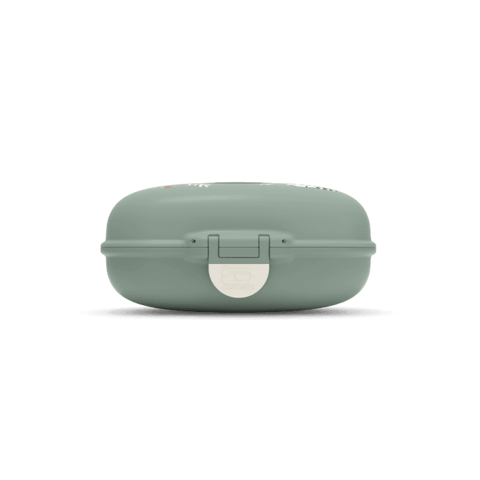 Green raccoon kids snack box with customizable lid and rounded edges for safe food storage — view 4