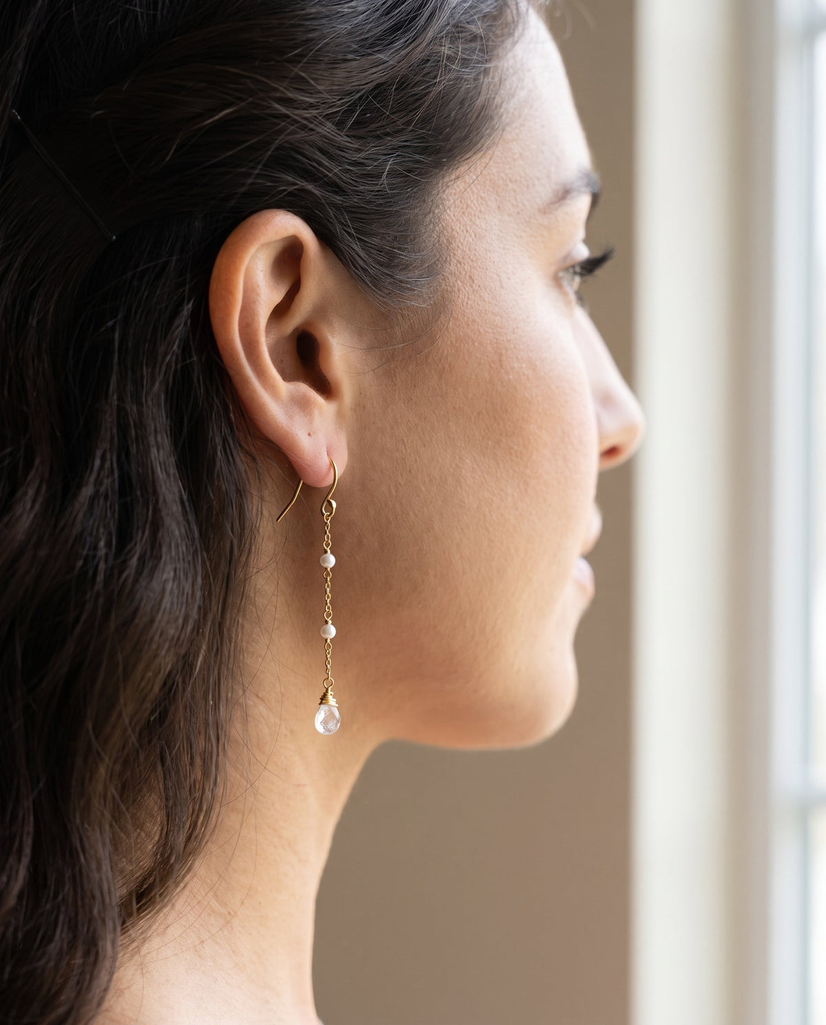 Moonstone & Akoya Pearl Drop Earrings | Solid 14K Gold, Handmade-4