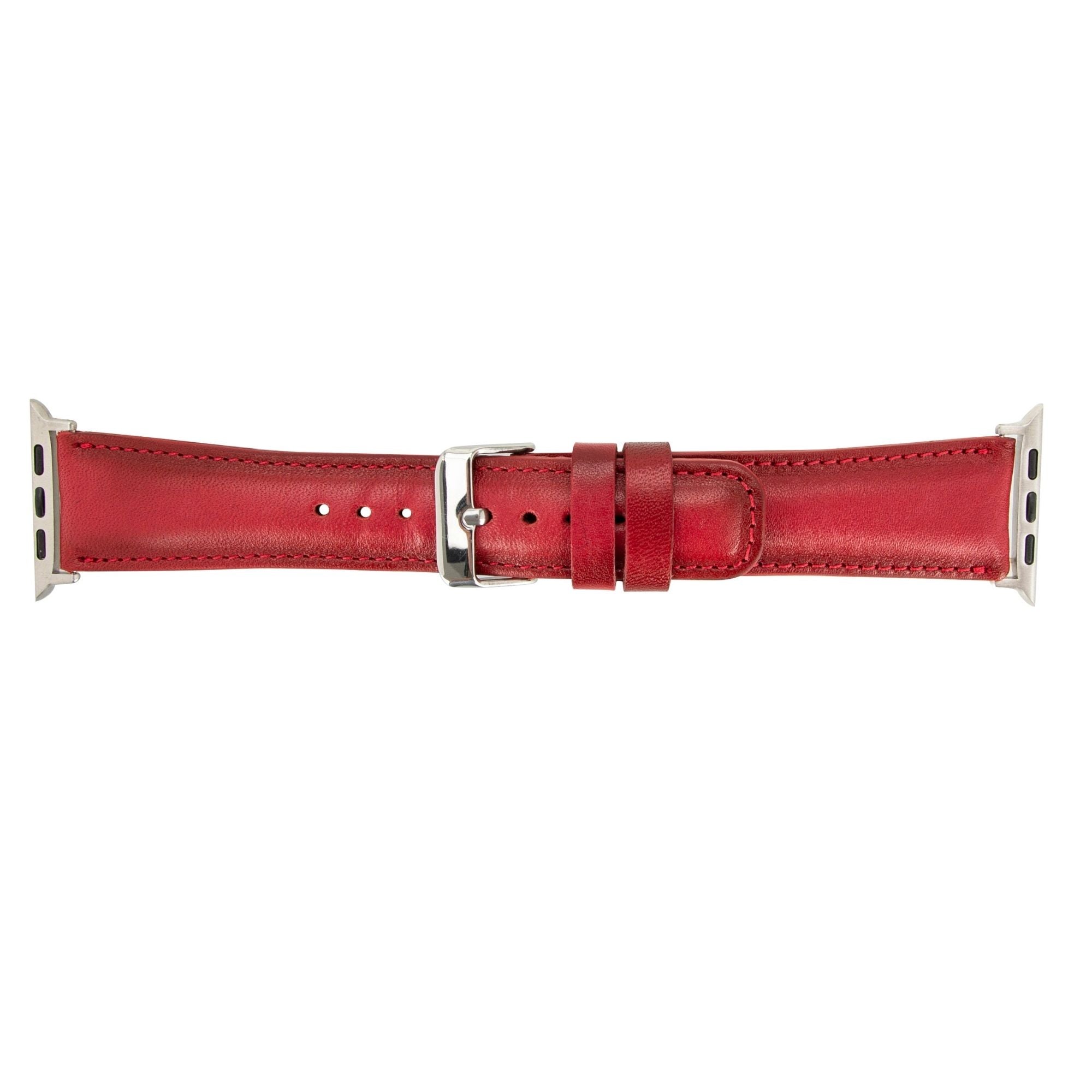 Moran genuine leather Apple Watch band attached to a smartwatch with classic metal hardware — view 4