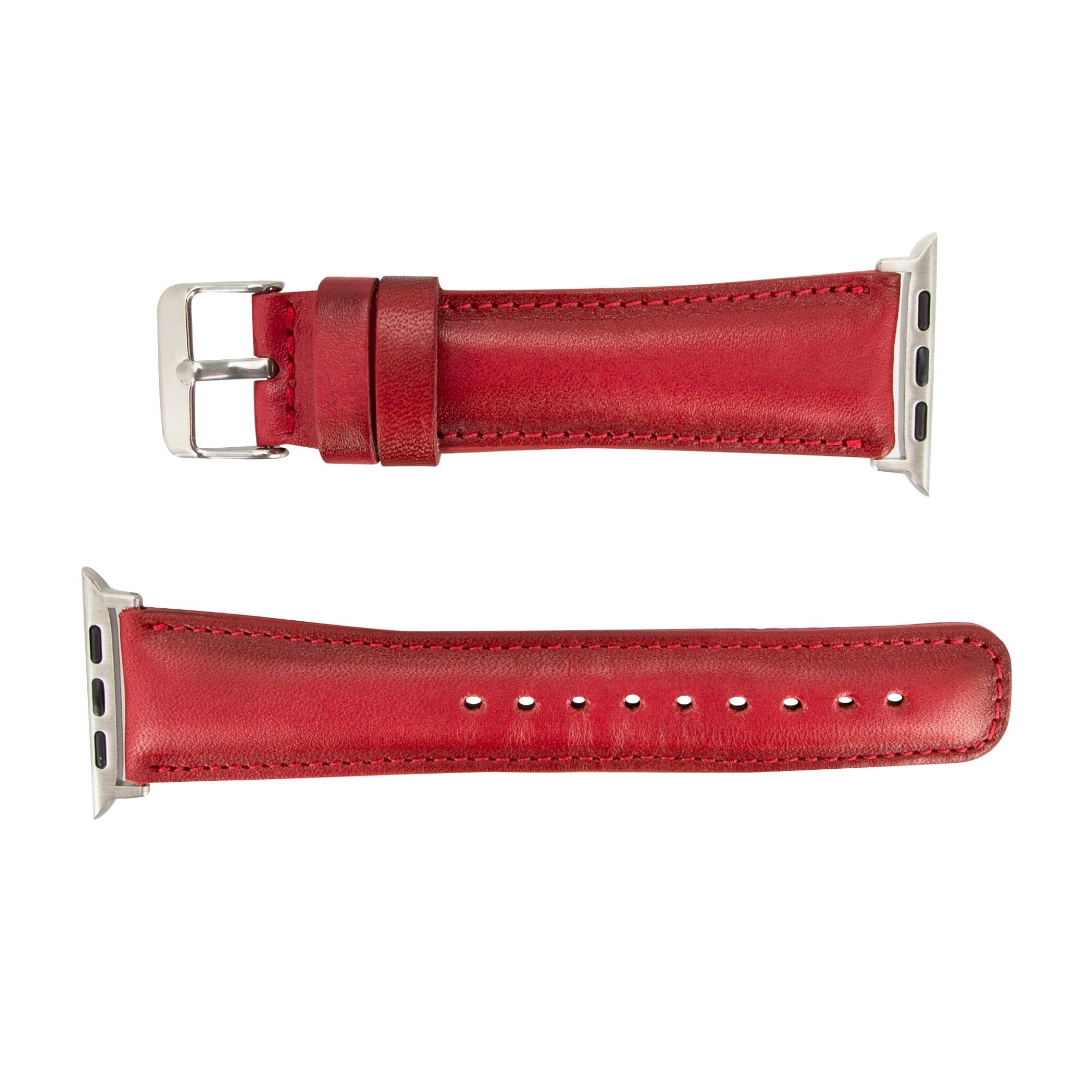 Moran genuine leather Apple Watch band attached to a smartwatch with classic metal hardware — view 5