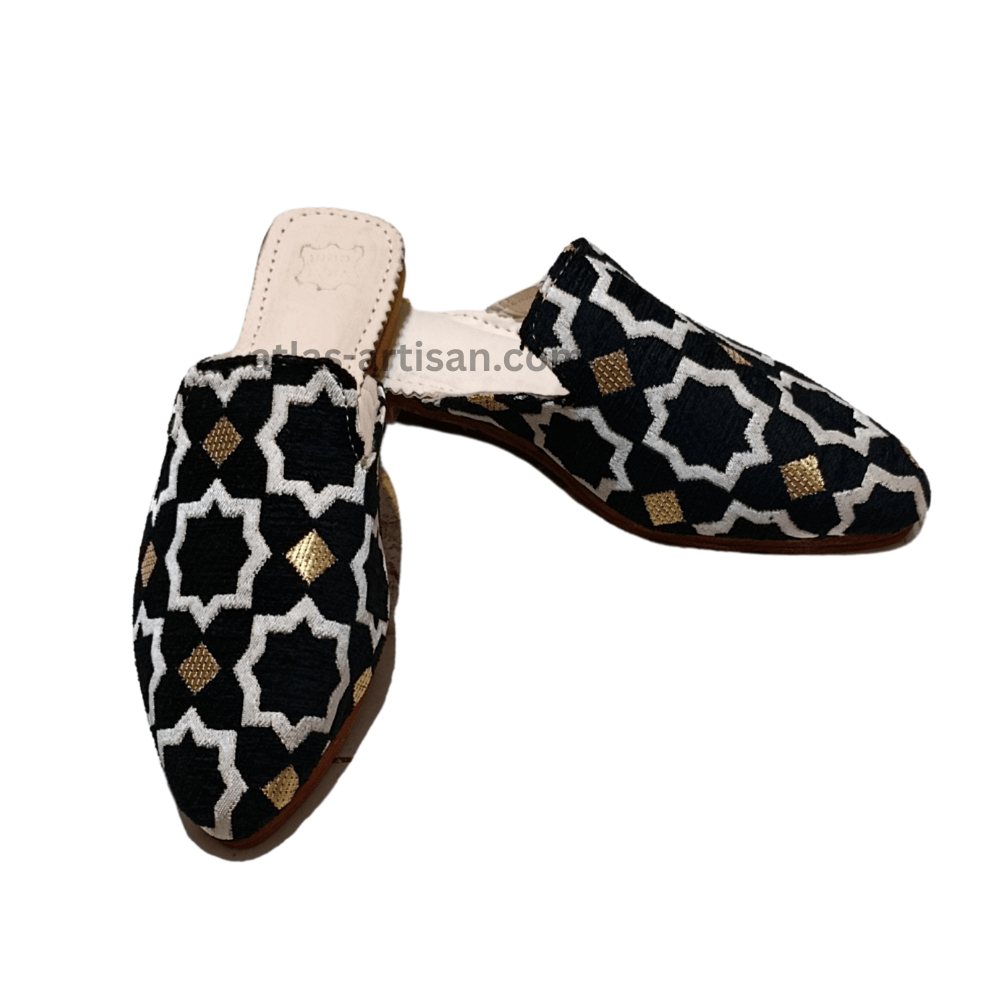 Handcrafted premium leather Moroccan Tamghra slippers featuring a thick cushioned sole and intricate forged design — view 4