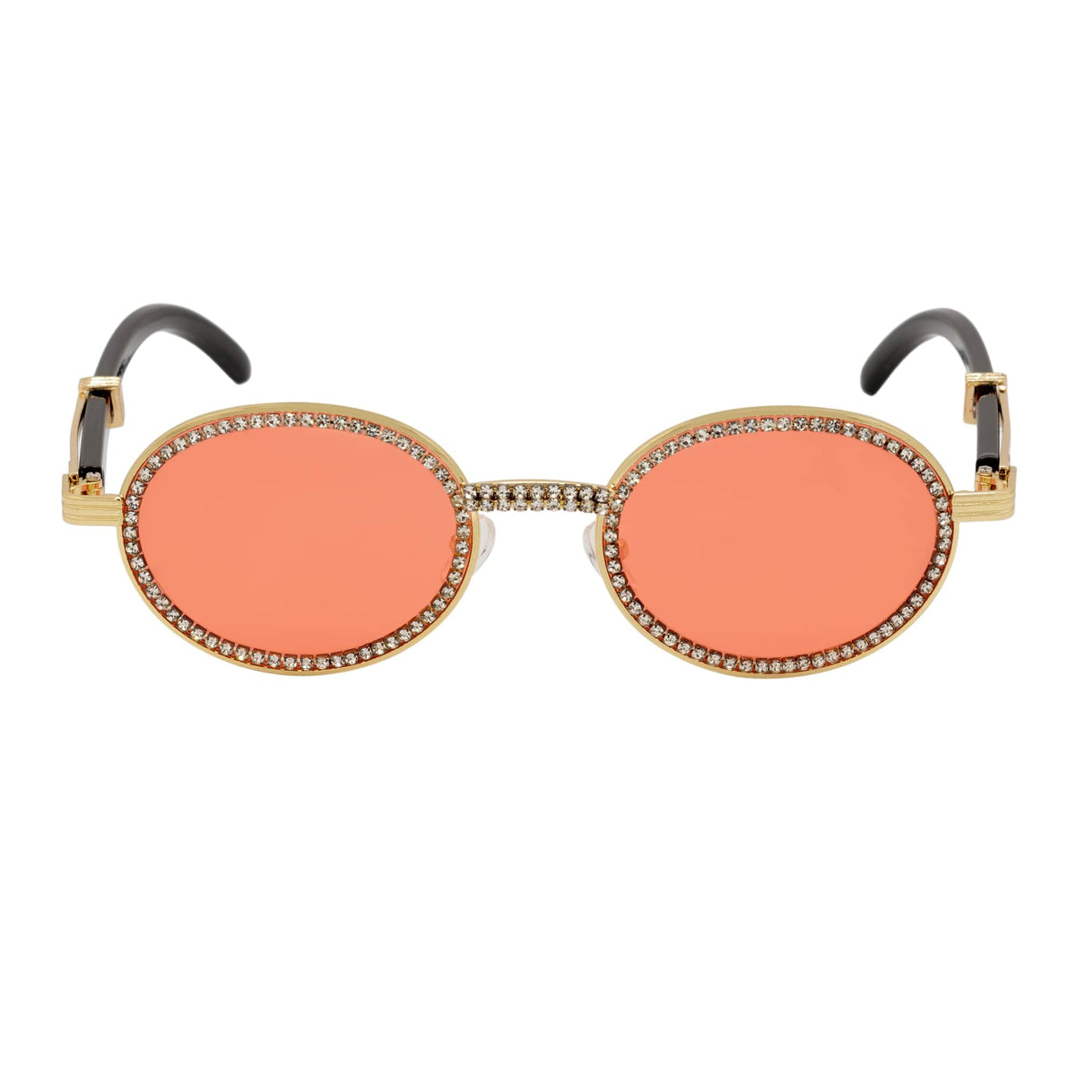 BLING ONE - Rhinestone Round Metal Oval Sunglasses Gold Red-2