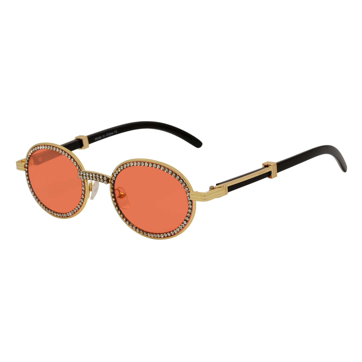 BLING ONE - Rhinestone Round Metal Oval Sunglasses Gold Red-1