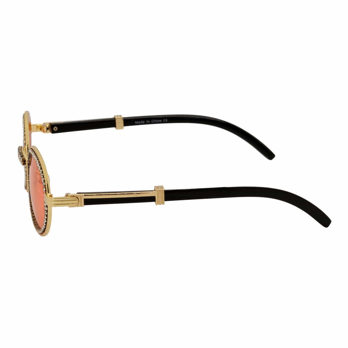 BLING ONE - Rhinestone Round Metal Oval Sunglasses Gold Red-4